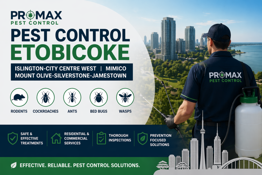 Promax Pest Control Etobicoke technician providing pest control service in residential area including Mimico and Islington City Centre West Toronto